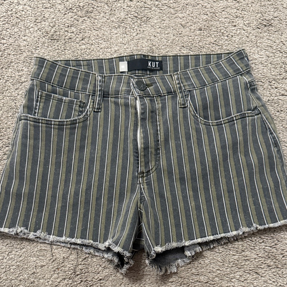 Kut from the Kloth Women's Olive Striped Jean Shorts
